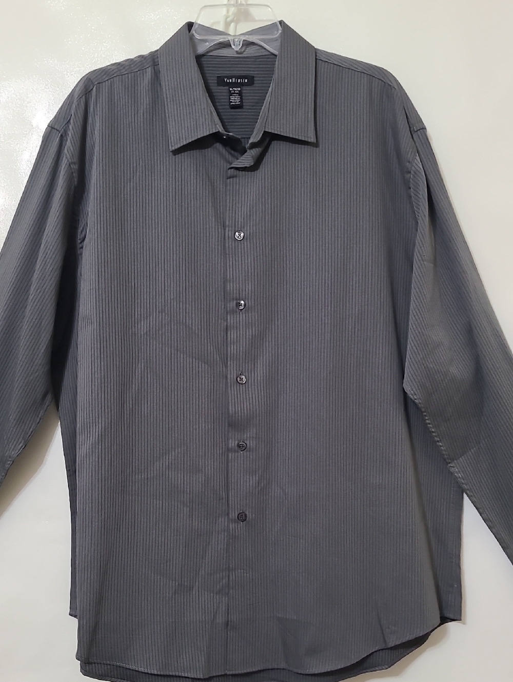 Van Heusen Men's Dark Gray Pinstripe Long Sleeve Dress Shirt - Size XL 17-17.5